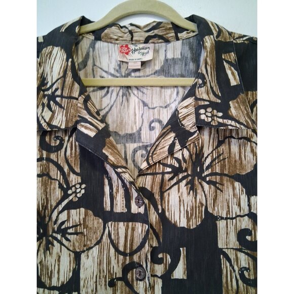 Hilo Hattie The Hawaiian Original Made in Hawaii  5 XL Top Hibiscus Beige Black - Picture 2 of 7